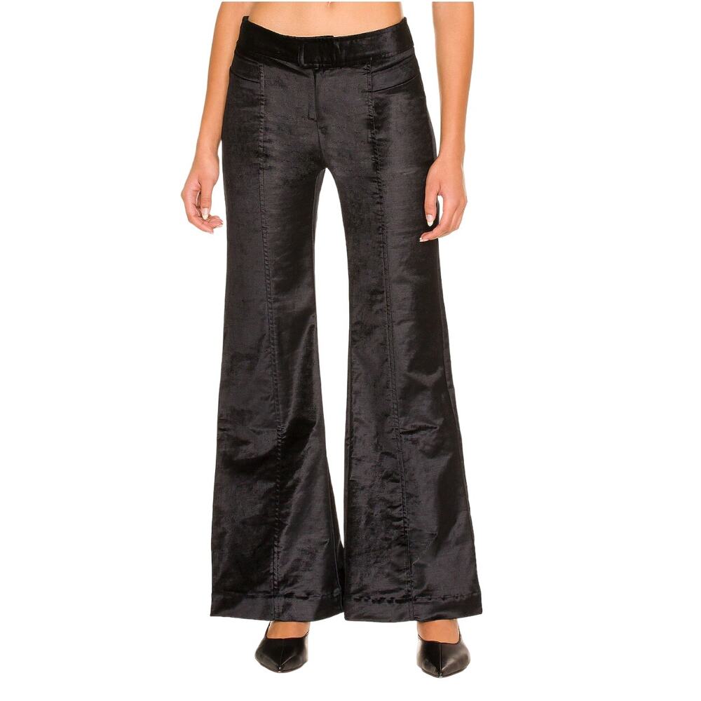 Free People Pants Size 10 Black Velvet Flare Walk With You Trousers Wide Leg